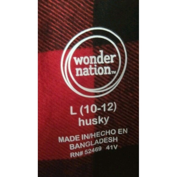 Wonder Nation Boys Large 10-12 Husky Plaid Flannel Shirt Red Black Button Down - Picture 6 of 8